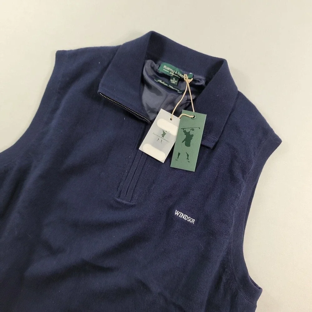 Fairway & Greene Sweater Vest Mens Small Navy Merino Wool Windstopper NEW‎